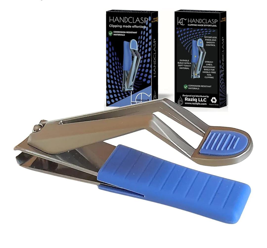 Nail Clippers, 2-in-1 Fingernails & Toenails, Premium Stainless Steel, Ultra Sharp Curved Edge, Wide Jaw, Ergonomic, Thumb Rest, Seniors, Adults, Women, Men, Special Needs, Arthritic Hands, Blue