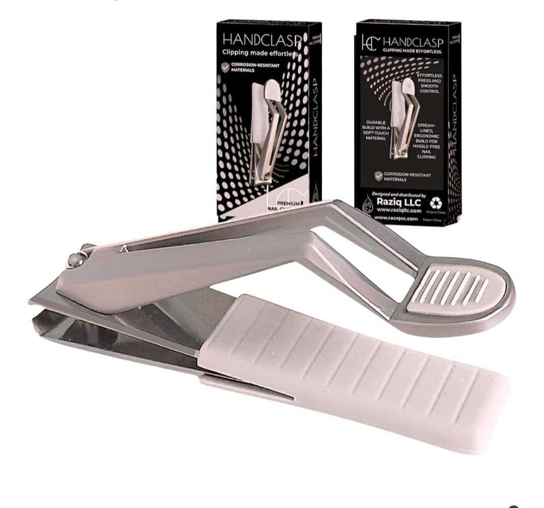 Nail Clippers, 2-in-1 Fingernails & Toenails, Premium Stainless Steel, Ultra Sharp Curved Edge, Wide Jaw, Ergonomic, Thumb Rest, Seniors, Adults, Women, Men, Special Needs, Arthritic Hands, white